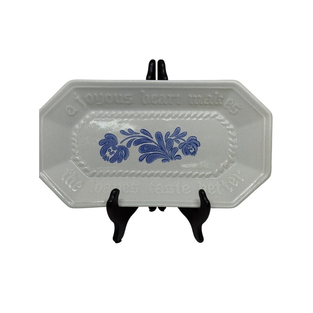 VTG Pfaltzgraff Yorktowne Blue Floral Bread Loaf Dish Stoneware 12" Embossed USA